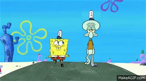 Spongebob and Squidward walking together on Make a GIF