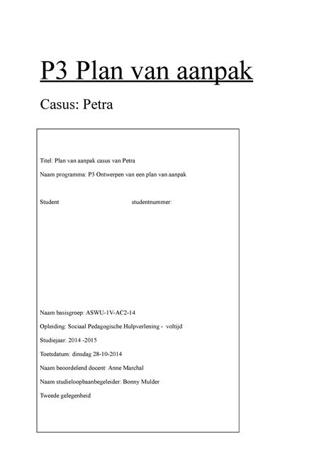 Plan Van Aanpak 2 P3 Plan Van Aanpak Casus Petra Titel Plan Van