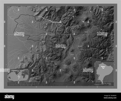 Pichincha Province Of Ecuador Grayscale Elevation Map With Lakes And