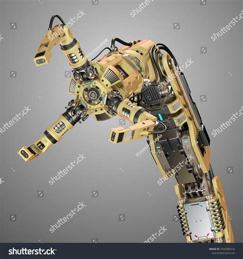 Very Detailed Robotic Arm Yellow Mechanical Stock Illustration