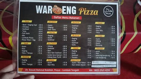 Menu At Waroeng Legendaris Pizza Restaurant Indonesia