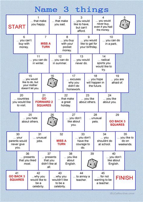 Board game - name 3 things - English ESL Worksheets for distance ...