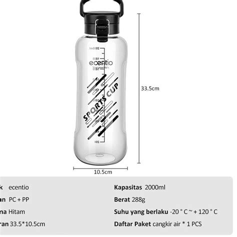 Jual Ecentio Botol Minum Botol Air Olahraga Big Size 2000ml Kapasitas