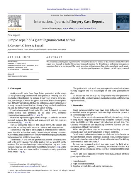 Simple Repair of A Giant Inguinoscrotal Hernia | PDF | Surgery | Medical Specialties