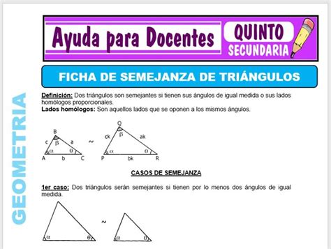 Fichas De Semejanza De Triángulos Para Quinto De Secundaria Ayuda Para Docentes