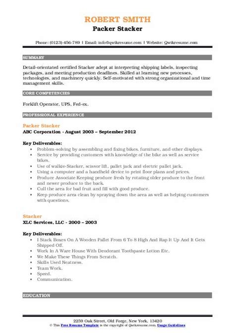 Stacker Resume Samples | QwikResume