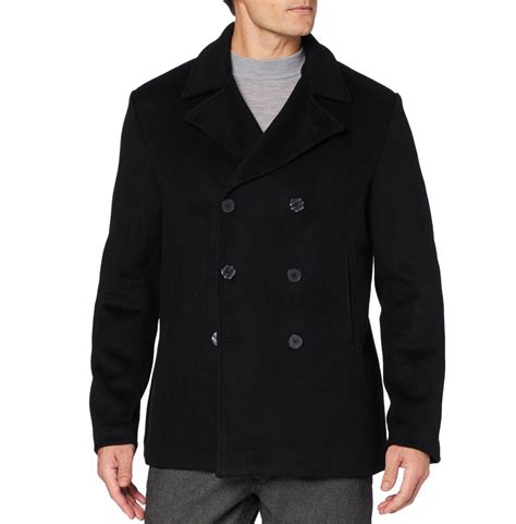 Mens Double Breasted Black Wool And Cashmere Pea Coat Double Breasted