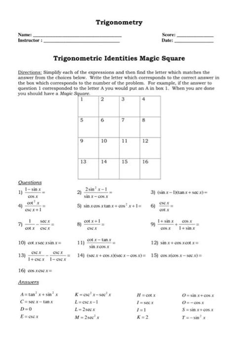 Solved Trigonometry Name Instructor Score Date