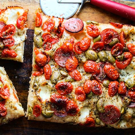 The Best FOCACCIA With FRESH MOZZARELLA OLIVE TOMATO And SALAMI A