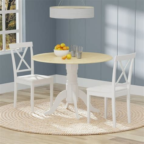 3 Pc 42 Round Double Drop Leaf Dining Table In Whitenatural White X Back Dining Chairs