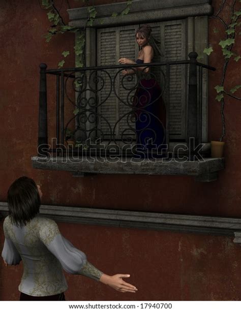 Romeo Juliet Shakespeares Characters Balcony Scene Stock Illustration