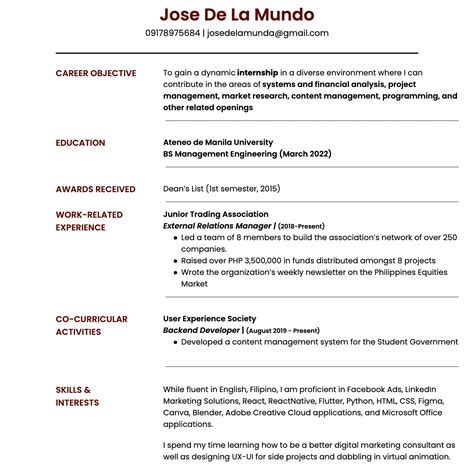 Sample Cv Format For Fresh Graduates Resume Resume Template Hot Sex