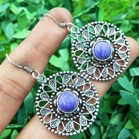 Charoite Gemstone Sterling Silver Plated Girl S Hook Earrings