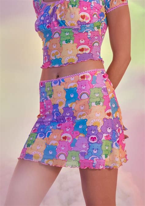 Dolls Kill X Care Bears All Over Mesh Mini Skirt Rainbow Mini