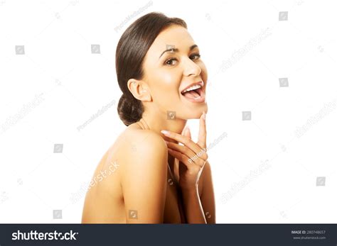 Portrait Nude Woman Laughing Loud Holding Stock Photo Shutterstock