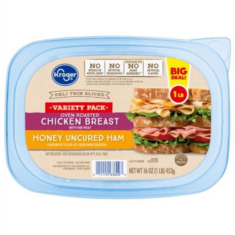 Kroger Deli Thin Sliced Oven Roasted Chicken Breast Honey Uncured Ham