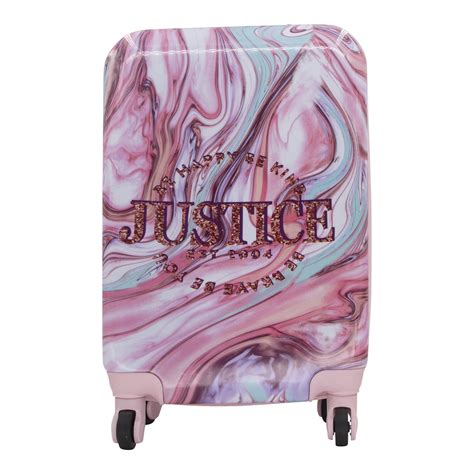 Justice Girls 22 Hard Shell Carry On Luggage In A Pink Marble Print