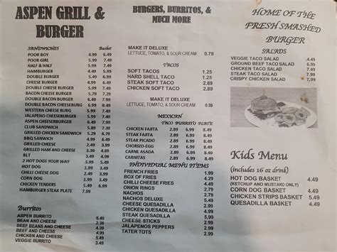 Menu At Aspen Grill Bbq Lincolnton