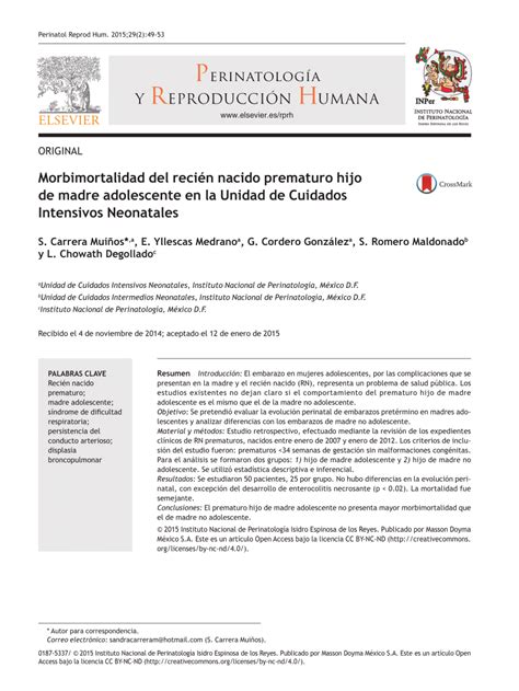 Pdf Morbimortalidad Del Reci N Nacido Prematuro Hijo De Madre