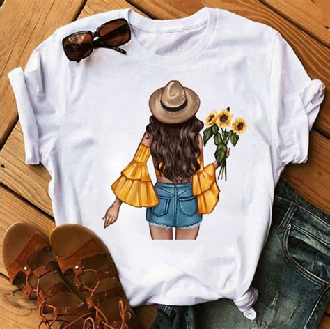 2023 Hot Sale Fashion Printed White Round Neck T-shirt Women's Casual ...