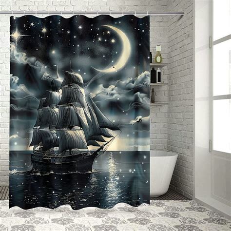 Bciig Nautical Sailboat Shower Curtain Marine Theme Sea Ocean Coastal