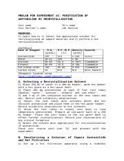 Expt Pre Lab Doc Prelab For Experiment Purification Of