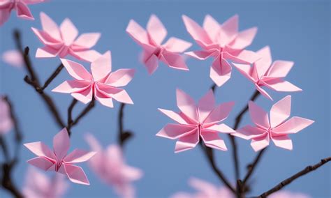 Premium Photo Origami Sakura Blossoms Paper Sakura Flowers On A Tree