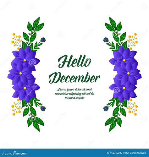 Poster Hello December With Decorative Element Of Purple Wreath Frame