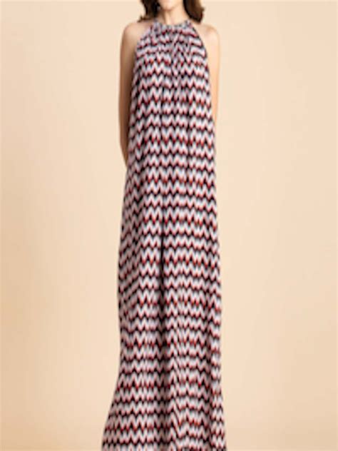 Buy Moomaya Chevron Printed Halter Neck Maxi Dress Dresses For Women