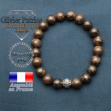 Bracelet en bronzite et sa boule mantra tibétain om mani en argent 925