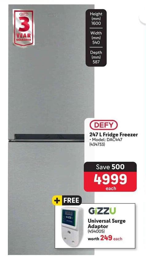 DEFY 247 L Fridge Freezer FREE Universal Surge Adaptor Offer At Makro