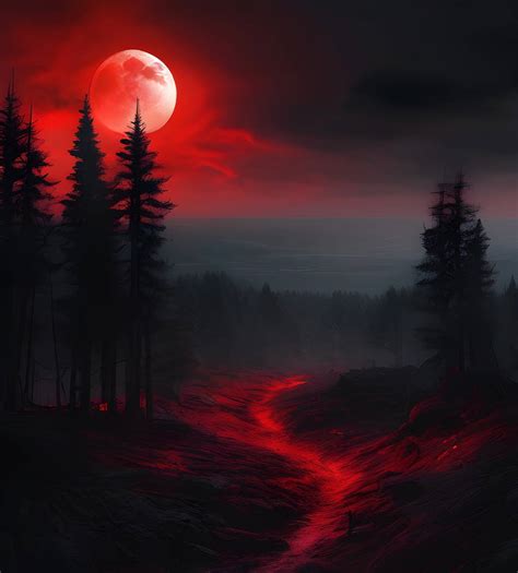 Red Forest Path Under Red Sky by DubbedEmotions on DeviantArt