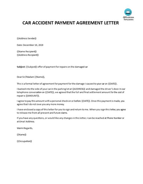 Car Accident Settlement Agreement Template