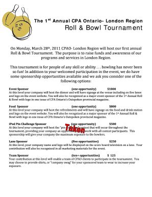 Fillable Online Bowling Sponsor Information Sheet Doc Fax Email Print