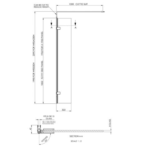 Hudson Reed Hinged Wet Room Panel Wrsa030h 322mm 8mm Clear