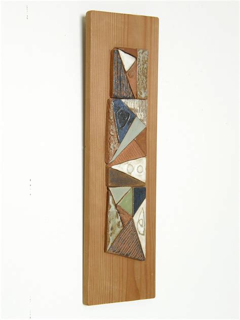 Abstract Ceramic Mosaic On Wood Relief Wall Sculpture By Peg Tootelian