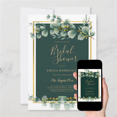 Eucalyptus Bridal Shower Greenery Gold Qr Code Invitation Zazzle