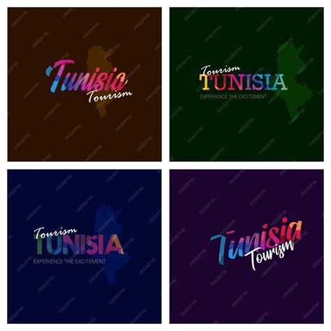 Premium Vector | Tourism tunisia typography logo background set