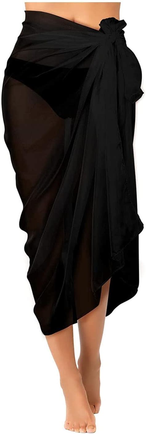 Sarong Wrap Beach Coverups For Women Long Chiffon Swimsuit Wrap Skirt Sheer Sexy Bikini Coverup