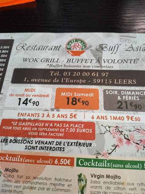 Menu at Buff 'Asia restaurant, Leers