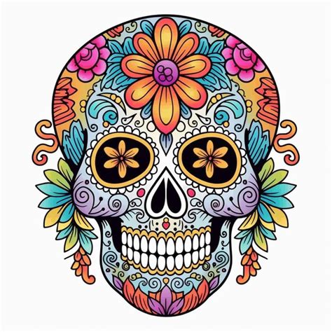 Premium Ai Image A Colorful Sugar Skull With Flowers And Leaves On It