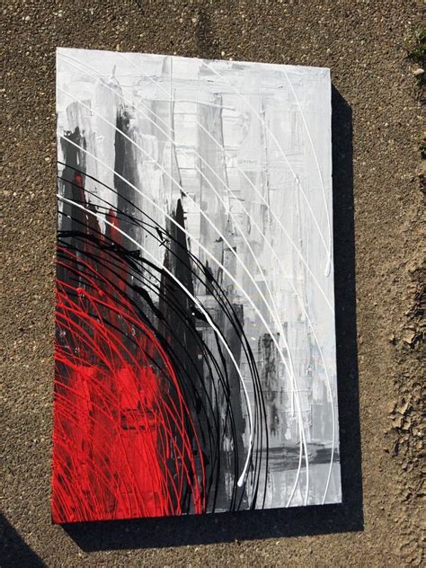 Acrylic Abstract Painting in Red, Black, and White