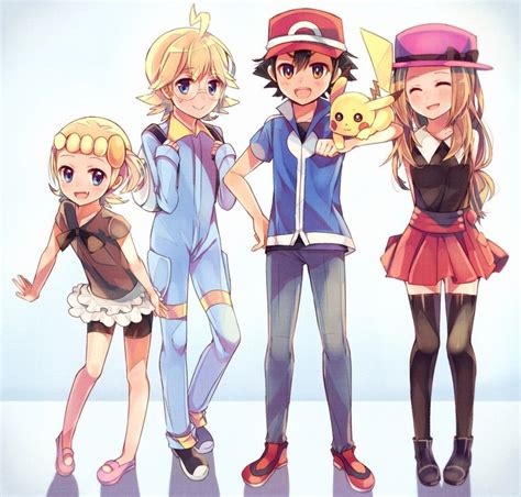 Ash Pikachu Clemont Bonnie And Serena Pokemon Cute Pokemon Pokemon Characters