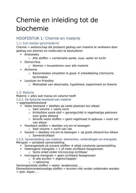 Samenvatting Chemie Chemie En Inleiding Tot De Biochemie Hoofdstuk