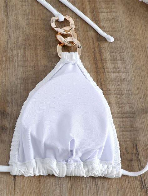 Women S Two Piece Triangle Bikini Set With Wavy Water Ripple Pattern