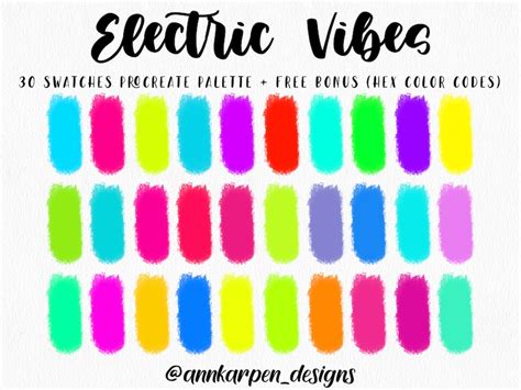 Electric Vibes Procreate Palette Hex Color Codes Instant Etsy Hong