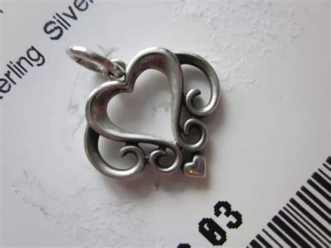 Retired James Avery Ornate Scrolled Heart Charm Pendant Sterling Silver