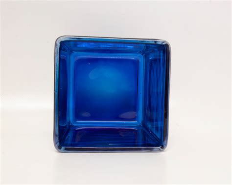 Vintage Cobalt Blue Square Glass Vase Indiana Glass Cased Base Etsy