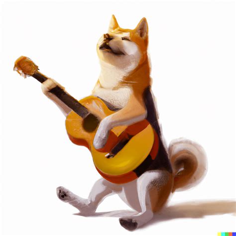 a shiba inu playing guitar on a white background, digital art : r/dalle2