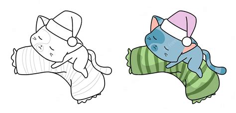 Premium Vector | Sleeping cat cartoon coloring page